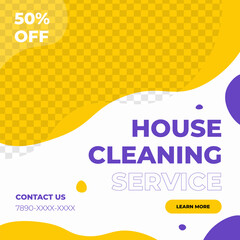 Cleaning service sale discount poster social media post template yellow and purple modern minimalis style