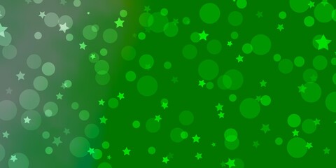 Light Green vector texture with circles, stars.