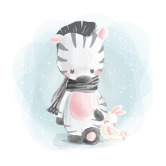 Little Zebra and His Bunny Doll