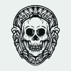 tattoo and t shirt design black and white hand drawn skull engraving ornament