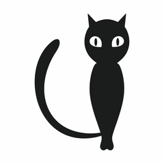 Black cat on white background. Vector illustration for Halloween holiday.