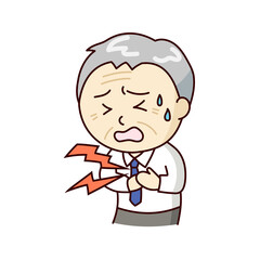 痛みで胸をおさえる苦しそうなシニアビジネスマン