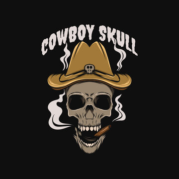 cowboy skull illustration for tshirt design