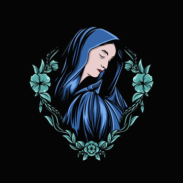 maria and flowers illustration design