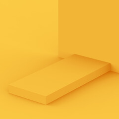 3d yellow stage podium scene minimal studio background. Abstract 3d geometric shape object illustration render. Display for summer holiday product.