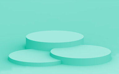 Abstract 3d green color cylinder podium minimal studio background.