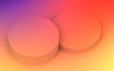 3d yellow orange and purple neon light cylinder podium minimal studio gradient colors background. Abstract 3d geometric shape object illustration render. Display for summer holiday product.