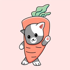 Cute cat in carrot costume cartoon illustration