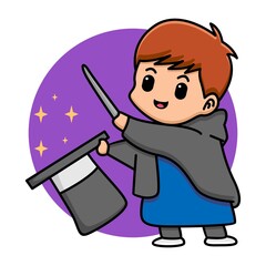 Cute boy magician cartoon illustration