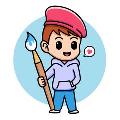 Cute boy with paintbrush cartoon illustration