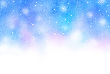 水彩絵の具で描いた背景　星空　夜空に雪　クリスマス