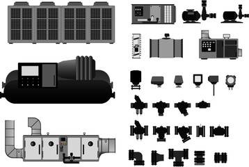 Chiller plant room eqipment graphics for HVAC design in 2D. Check my other graphics for more diversity.  Contact for customisation. - obrazy, fototapety, plakaty