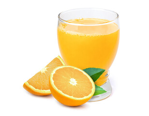 glass of orange juice and oranges isolated on white