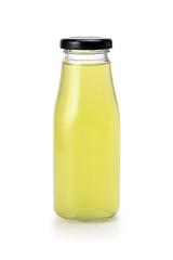 Green juice in glass bottle isolated on white background. Clipping path.