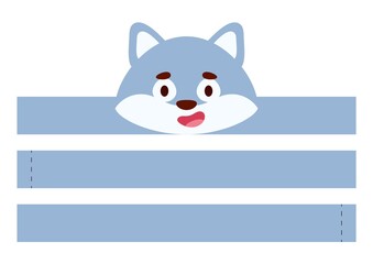 Printable wolf paper crown. Diy cut party ribbon template for birthday, christmas, baby shower. Fun accessory for entertainment. Print, cut and glue. Vector stock illustration.