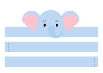 Printable elephant paper crown. Diy cut party ribbon template for birthday, christmas, baby shower. Fun accessory for entertainment. Print, cut and glue. Vector stock illustration