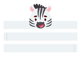 Fototapeta premium Printable zebra paper crown. Diy cut party ribbon template for birthday, christmas, baby shower. Fun accessory for entertainment. Print, cut and glue. Vector stock illustration.