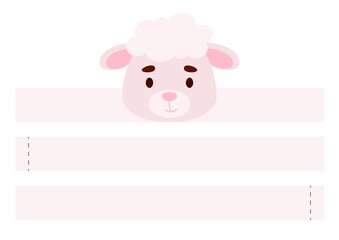 Printable sheep paper crown. Diy cut party ribbon template for birthday, christmas, baby shower. Fun accessory for entertainment. Print, cut and glue. Vector stock illustration.