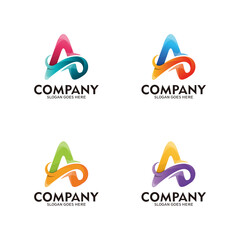 Abstract logo letter A, initial letter A and waves. template - vector