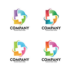 Letter D and hospital cross logo. colorful initial letter D