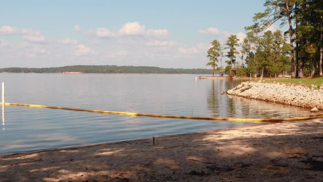 Time-lapse lake scene with distant islands at lake