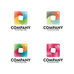 Colorfull Square Camera Shutter Logo. Square Photo Camera new design - vector