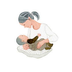 赤ちゃん 子ども お母さん 人物 子育て　水彩 イラスト