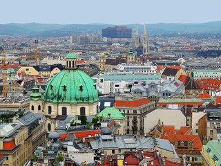 Fototapeta na wymiar panoramic view of vienna, austria, from south tower of st. stephen's cathedral on a sunny spring day