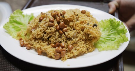 Yummy delicious Thai traditional style food Crispy Fried Catfish with Spicy Salad with peanuts, Asian Thai cuisine food, Serve with sweet and sour spicy sauce	
