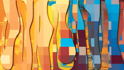 Retro banner background, summer paper cut abstraction, 3d stripes. Party invitation, exotic cocktail bar
