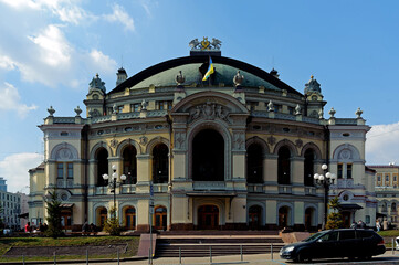 Fototapeta na wymiar Old building exterior of opera house in Kyiv Ukraine. The title means National Ukraine Opera in English