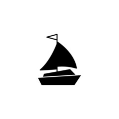 Boat, ship, yacht icon in solid black flat shape glyph icon, isolated on white background 