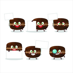 Chocolate macaron cartoon character bring information board. Vector illustration