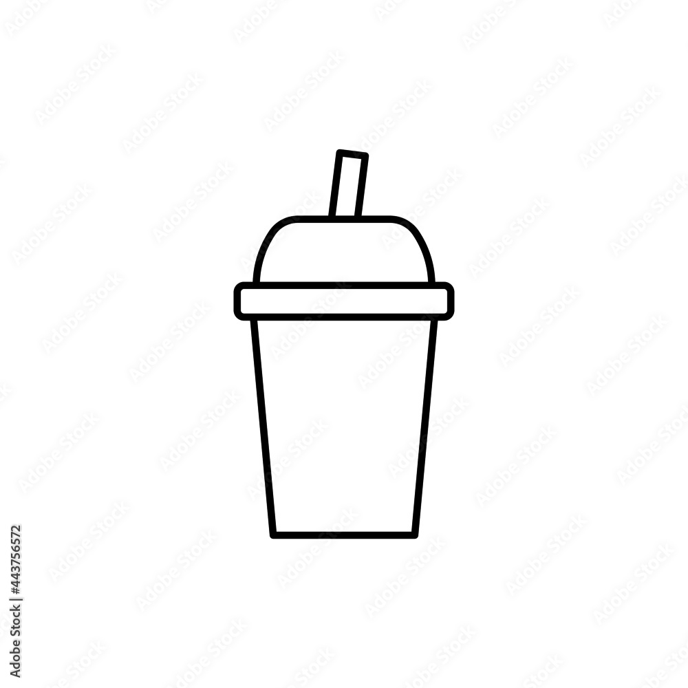 Wall mural  juice cup, smoothie icon in flat black line style, isolated on white background 