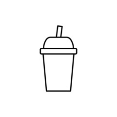  juice cup, smoothie icon in flat black line style, isolated on white background 
