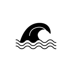 Ocean wave, sea wave icon in solid black flat shape glyph icon, isolated on white background 
