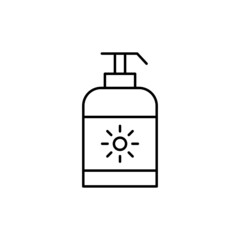 Fototapeta premium Sun Block, Sunscreen icon in flat black line style, isolated on white background 