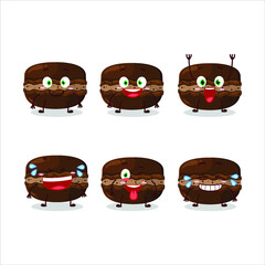 Cartoon character of chocolate macaron with smile expression. Vector illustration