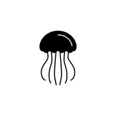 jellyfish icon in solid black flat shape glyph icon, isolated on white background  - obrazy, fototapety, plakaty