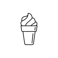 Ice cream icon in flat black line style, isolated on white background 