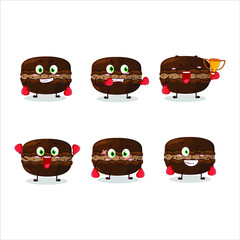A sporty chocolate macaron boxing athlete cartoon mascot design. Vector illustration