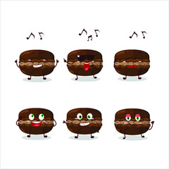An image of chocolate macaron dancer cartoon character enjoying the music. Vector illustration