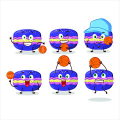 Talented grapes macaron cartoon character as a basketball athlete. Vector illustration
