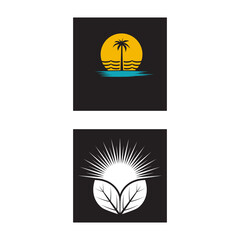 Fototapeta na wymiar summer beach coast island, sea ocean with birds and summer sun rays logo design inspiration