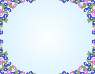 四方をアサガオの花が咲き誇る花枠（水色背景