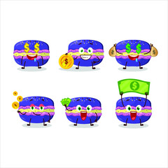 Grapes macaron cartoon character with cute emoticon bring money. Vector illustration