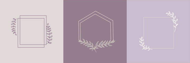 Various hand drawn floral geometric frames set