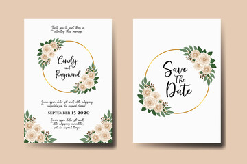 Naklejka na ściany i meble Wedding invitation frame set, floral watercolor Digital hand drawn Camellia Flower design Invitation Card Template