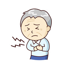 痛みで胸をおさえるおじいさん