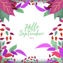 Hand drawn hello September lettering Premium isolated in square background